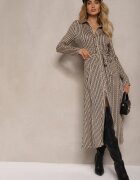 by swan Rochie Cămașă Negru-Bej cu Viscoză și Curea Decorativă Nialine