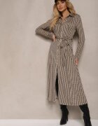 by swan Rochie Cămașă Negru-Bej cu Viscoză și Curea Decorativă Nialine