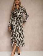 by swan Rochie Cămașă Negru cu Viscoză cu Model Geometric cu Cordon Erisviria