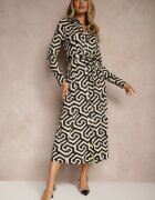 by swan Rochie Cămașă Negru cu Viscoză cu Model Geometric cu Cordon Erisviria