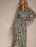 by swan Rochie Cămașă Negru cu Viscoză cu Model Geometric cu Cordon Erisviria