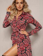 by swan Rochie Cămașă Roșie cu curea din material cu model Paisley Cevilia