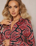 by swan Rochie Cămașă Roșie cu curea din material cu model Paisley Cevilia
