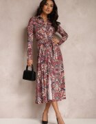 by swan Rochie Cămașă Roșie cu Mânecă Lungă și Brâu Legat Limiria
