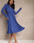by swan Rochie Cambrată Albastră cu Umeri Întăriți Decorată cu Decupaj Arfedi