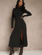 by swan Rochie cambrată neagră cu fentă laterală și guler tip maletă Saimara