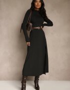 by swan Rochie cambrată neagră cu fentă laterală și guler tip maletă Saimara