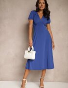 by swan Rochie Cloș Albastră din Vâscoză de Cocktail cu Pernuțe la Umeri Mimiza