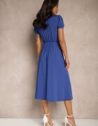 by swan Rochie Cloș Albastră din Vâscoză de Cocktail cu Pernuțe la Umeri Mimiza