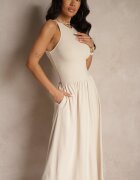 by swan Rochie Cloș Bej deschis din Bumbac cu Buzunare Lirevane