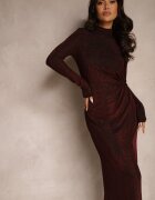by swan Rochie de cocktail bordeaux cu vâscoză cu șliț lateral și drapaj Lilwin