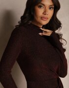 by swan Rochie de cocktail bordeaux cu vâscoză cu șliț lateral și drapaj Lilwin