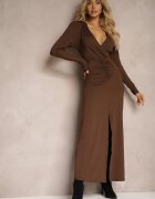 by swan Rochie de cocktail Maro cu Drapaj Decorativ și Fentă Zaivenne