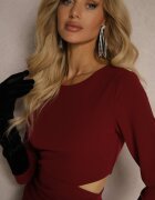 by swan Rochie de cocktail midi bordo decorată cu șliț la tiv și decupaje în talie Aletines