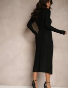 by swan Rochie de cocktail Neagră cu vâscoză cu șlit lateral și drapaj Lilwin