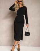 by swan Rochie de cocktail Neagră Midi Decorată cu o crăpătură în partea de jos și cu decupaje în talie Aletines