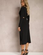 by swan Rochie de cocktail Neagră Midi Decorată cu o crăpătură în partea de jos și cu decupaje în talie Aletines