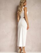 by swan Rochie de seară Albă pe un umăr cu decupaj Ornată cu cataramă metalică Xanlea