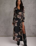 by swan Rochie din viscoză cu flori și decolteu petrecut Joviene Neagră
