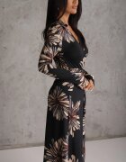 by swan Rochie din viscoză cu flori și decolteu petrecut Joviene Neagră