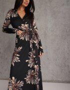 by swan Rochie din viscoză cu flori și decolteu petrecut Joviene Neagră
