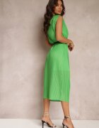 by swan Rochie Dreaptă Verde Midi din Țesătură Plisată cu Curea cu Cataramă Lanaia