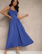 by swan Rochie Evazată Albastră cu Vâscoză și cu Decolteu Pătrat Ravvia