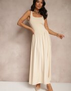 by swan Rochie Evazată Bej deschisă cu Vâscoză și Decolteu Pătrat Ravvia