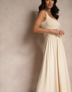 by swan Rochie Evazată Bej deschisă cu Vâscoză și Decolteu Pătrat Ravvia