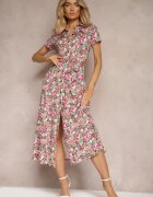 by swan Rochie Evazată Roz-verde cu Viscoză Încheiată cu nasturi cu o curea Dimica