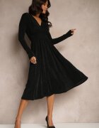 by swan Rochie Evazată Verde din Vâscoză cu Croială Cambrată Cusută cu Fir Metalic Mesiel