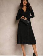 by swan Rochie Evazată Verde din Vâscoză cu Croială Cambrată Cusută cu Fir Metalic Mesiel