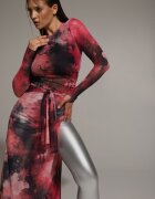 by swan Rochie Fucsia din plasă Bodycon cu imprimeu marmorat și șliț la tiv Valerimes