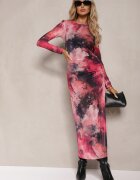 by swan Rochie Fucsia din plasă Bodycon cu imprimeu marmorat și șliț la tiv Valerimes