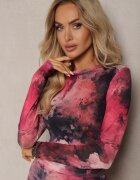 by swan Rochie Fucsia din plasă Bodycon cu imprimeu marmorat și șliț la tiv Valerimes