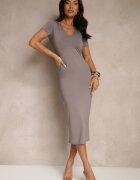 by swan Rochie Gri Bodycon mulată cu decolteu în V Efrerina