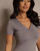 by swan Rochie Gri Bodycon mulată cu decolteu în V Efrerina