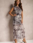 by swan Rochie Gri din viscoză cu croială mulată decorată cu fir metalic Stanea