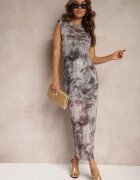 by swan Rochie Gri din viscoză cu croială mulată decorată cu fir metalic Stanea