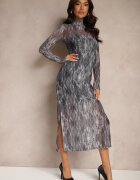 by swan Rochie Gri Transparentă cu Jupă din Vâscoză și Fente laterale Vertirra