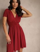 by swan Rochie încrețită bordo din vâscoză cu croi cloș petrecut Adivlia