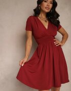 by swan Rochie încrețită bordo din vâscoză cu croi cloș petrecut Adivlia