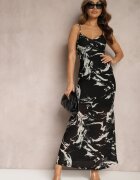 by swan Rochie Lungă Neagră cu model de marmură cu bretele subțiri Grannia