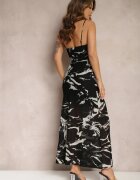 by swan Rochie Lungă Neagră cu model de marmură cu bretele subțiri Grannia