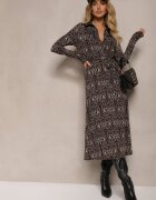 by swan Rochie Maro-Bej cu croială tip cămașă cu model ornamental Mesiena