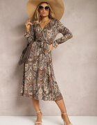 by swan Rochie Maro-Bej Midi cu model Paisley și elastic în talie Alynthe