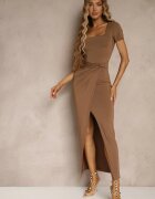 by swan Rochie Maro din Vâscoză Decorată cu Încrețituri și Șliț pe Picior Milanorea