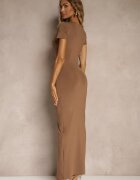 by swan Rochie Maro din Vâscoză Decorată cu Încrețituri și Șliț pe Picior Milanorea