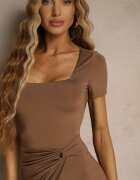 by swan Rochie Maro din Vâscoză Decorată cu Încrețituri și Șliț pe Picior Milanorea