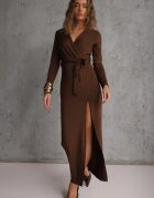 by swan Rochie Maro din Viscoză cu croială petrecută cu șliț și cu cordon legat Tesela